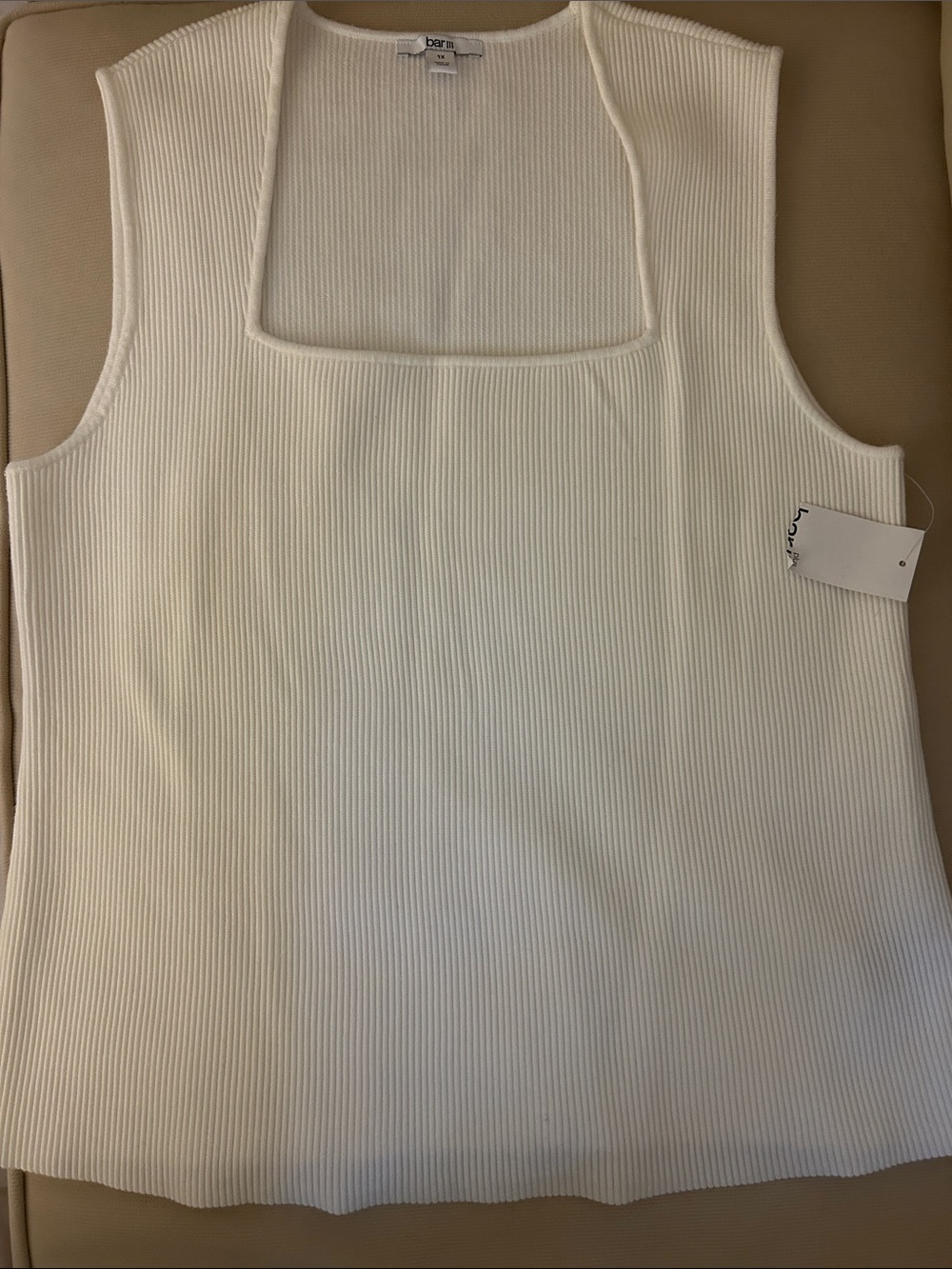 Bar III Cream Ribbed Square-Neck Tank